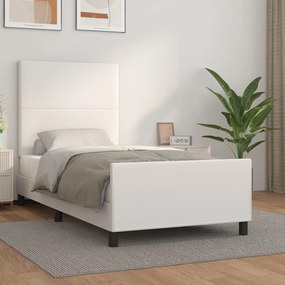 Cadru de pat cu tablie, alb, 100x200 cm, piele ecologica Alb, 100 x 200 cm, Design simplu