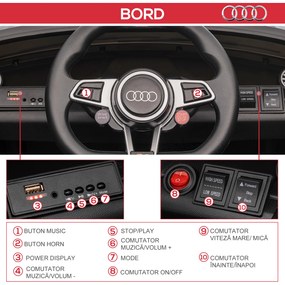 HOMCOM Masina Electrica pentru Copii AUDI TT, Auto Electrica pentru Copii 3-5 Ani cu Telecomanda, USB, Portiere care se deschid si Faruri LED, Negru