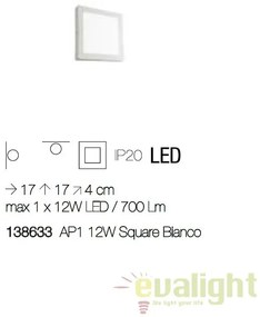 Aplica LED dim. 17x17cm, UNIVERSAL AP1 12W SQUARE BIANCO 138633