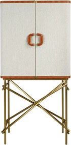 Bufet inalt LUX design italian, Tesatura gri deschis, Piele, Metal Golden