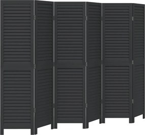 vidaXL Paravan de cameră cu 6 panouri, negru, lemn masiv paulownia