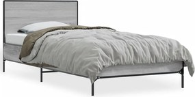 vidaXL Cadru de pat, gri sonoma, 75x190 cm, lemn prelucrat și metal
