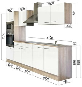 Mobilă de bucătărie Yorki 270 cu corp din stejar sonoma și față alb satinat