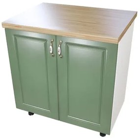 Masca pentru chiuveta cu 2 usi 80 cm Zebra, Alb/MDF Verde cu blat Artar, 80 x 85 x 60 cm