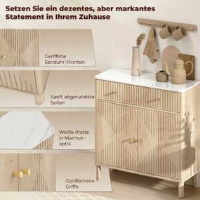 HOMCOM Comodă de Bucătărie cu 2 Sertare, Dulap și Blat cu Efect de Marmură Stejar | Aosom Romania