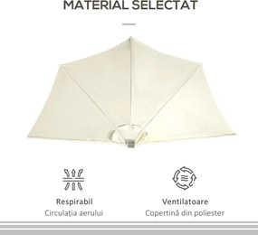 Outsunny Umbrelă Semicirculară cu 20 Lumini LED, Panou Solar, Manivelă si Tijă în 2 Secțiuni, 270x135x240cm, Bej | Aosom Romania