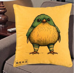 Perna Decorativa Pasare Albastra cu Sosete Albastre, 40x40 cm, Galben, Husa Detasabila, Perna Inclusa, BEKZ®
