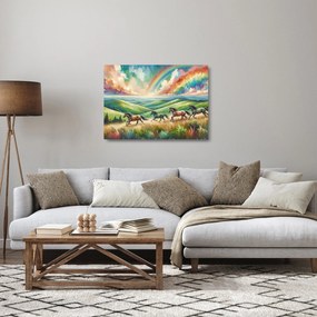 Tablou pe sticlă – Cai galopând prin peisaj (70x50 cm)