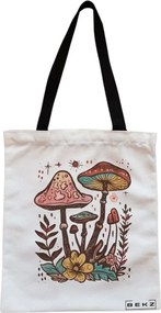 Sacosa de Panza pentru Cumparaturi, Geanta Tote, Colorful Mushrooms 4, Cu fermoar, 38x34.5 cm, Alba, BEKZ®