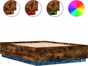 vidaXL Cadru pat cu lumini LED stejar fumuriu 150x200cm lemn prelucrat