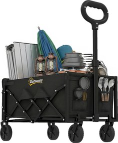 Outsunny Cărucior 80L pliabil, cărucior de grădină/transport cu mâner telescopic, clapă din spate, suport pentru băuturi | Aosom Romania