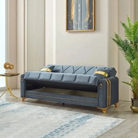 Canapea extensibila cu lada de depozitare 220x87x93 cm , detalii aurii –Camara