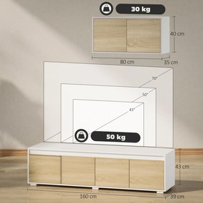 Set de 2 Piese pentru Televizor cu Dulap de Perete, Unitate de Divertisment Independenta pentru Televizoare, Natur HOMCOM | Aosom RO