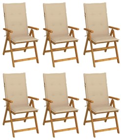 vidaXL Scaune grădină pliabile, cu perne, 6 buc., lemn masiv de acacia