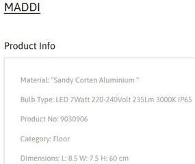 Stalp de exterior pentru terasa sau gradina, MADDI H-60cm