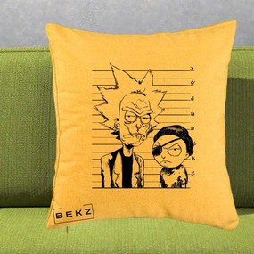 Perna Personalizata Rick si Morty Dosar, 40x40 cm, Galben, Husa Detasabila, Perna Inclusa, BEKZ®