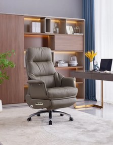 Royal Executive AeroComfort P189 – Scaun Executiv Premium din Piele Naturală, Reclinabil Electric, Încălzire, Ventilație și Masaj Airbag, Suport pentru Picioare, 150 kg, Kaki