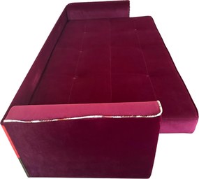 Canapea VERA extensibila, 3 locuri, lada de depozitare, catifea rosu bordo, 225x90x90 Rosu Bordo, Catifea