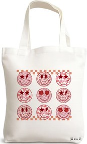 Sacosa de Panza pentru Cumparaturi, Geanta Tote, model Rose Smilies, 38x34.5 cm, Alba, BEKZ®