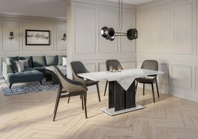 Masă de sufragerie Tarni (alb lucios + Gri închis) (pentru 4 până la 6 persoane). 1055253