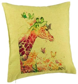 Perna Decorativa, Model Girafa Multicolor, 40x40 cm, Verde, Husa Detasabila, Burduf