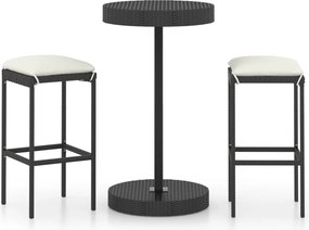 vidaXL Set mobilier bar de grădină cu perne, 3 piese, negru, poliratan