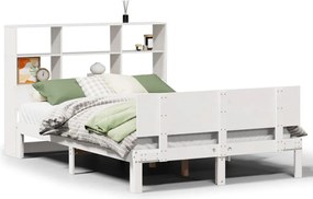 vidaXL Pat cu bibliotecă fără saltea, alb, 160x200 cm, lemn masiv pin
