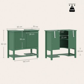 HOMCOM Dulap Sub Lavoar cu 2 Uși, Raft Deschis și Design Modern, 65x32x62 cm, Verde | Aosom Romania