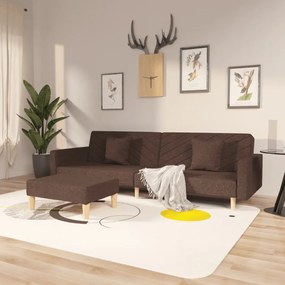 Canapea extensibilă 2 locuri, 2 perne&amp;taburet, gri taupe textil