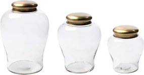 Set 3 borcane din sticla cu capac auriu Babylone