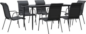 vidaXL Set mobilier de grădină, 7 piese, negru, oțel și textilenă