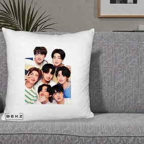 Perna Personalizata K-pop BTS Bangtan Boys Portret Grup Fanart, 40x40 cm, Alb Pufos, Husa Detasabila, Perna Inclusa, BEKZ®