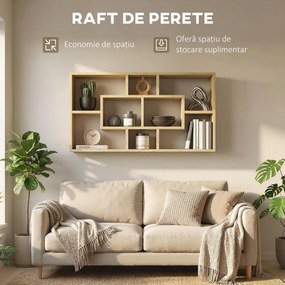 HOMCOM Raft de Perete cu 8 Compartimente, 85 x 14,5 x 47,5 cm, Max. 20 kg, din Lemn, pentru Living, Stejar | Aosom Romania