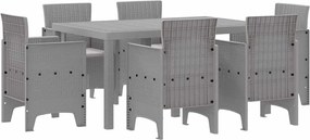 vidaXL Set de masă pentru grădină 7 pcs Gri deschis Ratan Polt