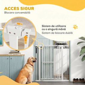 PawHut Poartă de Siguranță Extensibilă pentru Câini 76-104 x 104 cm, Deschidere cu o Singură Mână, Alb | Aosom Romania