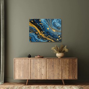 Tablou pe sticlă - Abstracție albastră cu aur (70x50 cm)