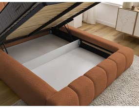 Pat matrimonial portocaliu tapițat cu spațiu de depozitare cu somieră 180x200 cm Denali – Bobochic Paris