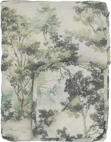 Cuvertură matlasată din bumbac natur cu imprimeu peisaj verde, 180x130 cm, „Aix"