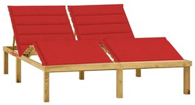 3065900 vidaXL Șezlong dublu cu perne roșii, lemn de pin tratat