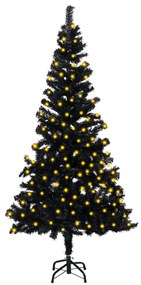 Pom de Craciun artificial cu LED-uri suport, negru, 150 cm, PVC Negru, 150 x 75 cm, 1