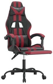 Scaun de gaming cu suport picioare, negru rosu vin, piele eco