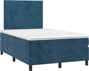 vidaXL Pat box spring cu saltea, albastru închis, 120x190 cm, catifea