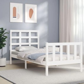 3192087 vidaXL Cadru de pat cu tăblie, alb, 90x200 cm, lemn masiv