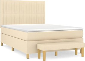 vidaXL Pat box spring cu saltea, crem, 140x200 cm, textil