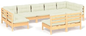 3097199 vidaXL Set mobilier grădină cu perne crem, 9 piese, lemn masiv de pin