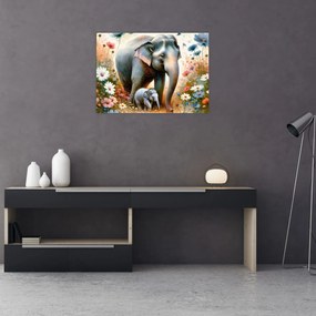 Tablou - Mama elefant, acuarelă (70x50 cm)