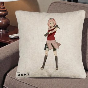 Perna Personalizata Naruto Sakura Haruno Portret, 40x40 cm, Bej Canapea, Husa Detasabila, Perna Inclusa, BEKZ®