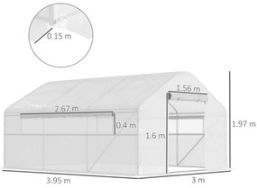 Outsunny Seră de grădină 4 x 3 x 2m cu uși rulabile și ferestre mari, seră tunel de grădină, alb | Aosom Romania
