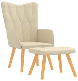 327536 vidaXL Scaun de relaxare cu taburet, crem, material textil