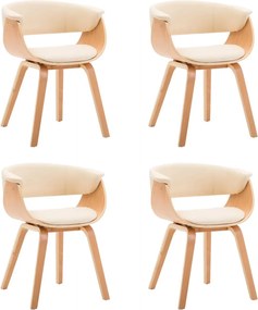 vidaXL Scaune de bucătărie, 4 buc, crem, lemn curbat & piele ecologică
